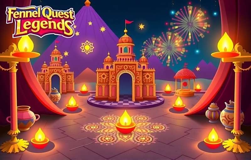 Fennel Quest Legend Diwali Celebration Fennel Quest Legend Diwali event showing game world decorated with lamps, rangoli, and fireworks