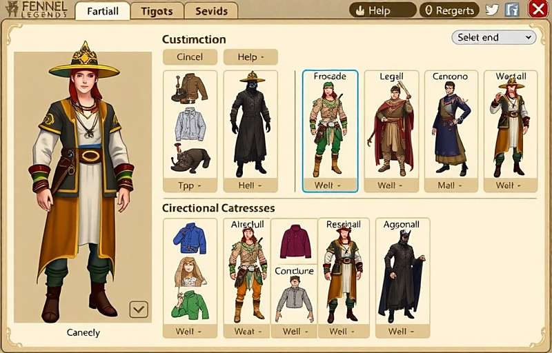 Fennel Quest Legend Character Customization Fennel Quest Legend character creation screen showing various customization options including different regional attires and accessories