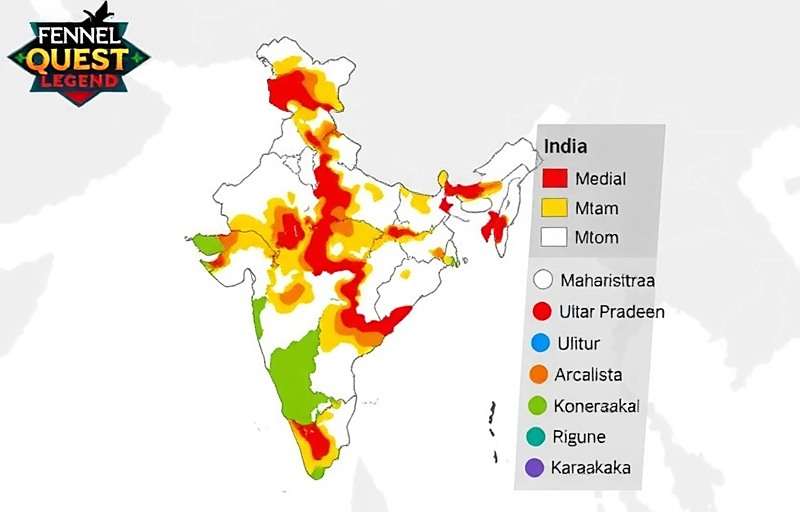 Fennel Quest Legend Player Distribution in India Heat map of India showing Fennel Quest Legend player density with highest concentrations in Maharashtra, Uttar Pradesh, and Karnataka